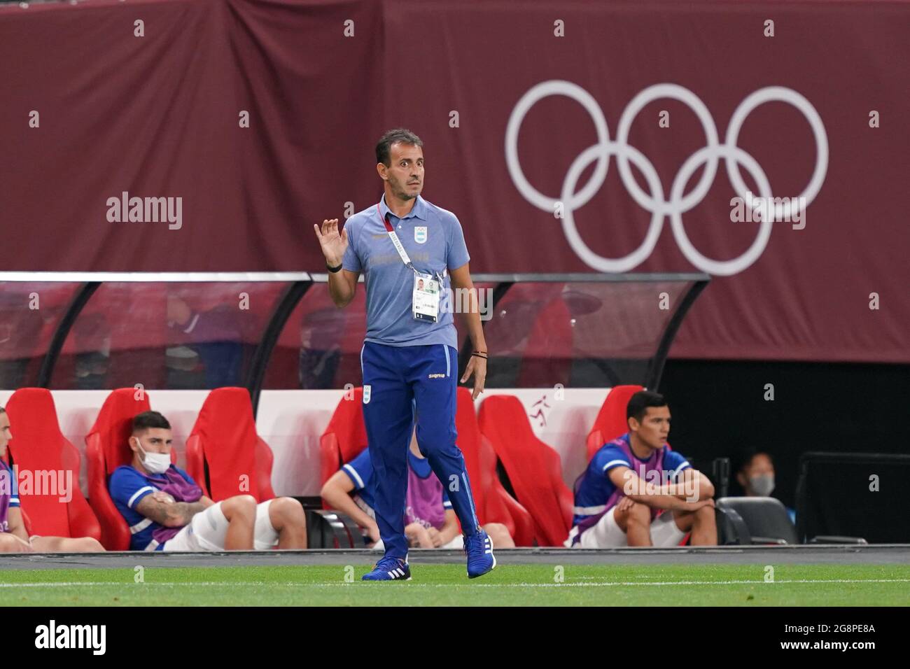Sapporo, Japan. 22nd July, 2021. Headcoach of Argentina Fernando Batista directs his team during the Men's Olympic Football Tournament Tokyo 2020 match between Argentina and Australia at Sapporo Dome in Sapporo, Japan. Credit: SPP Sport Press Photo. /Alamy Live News Stock Photo