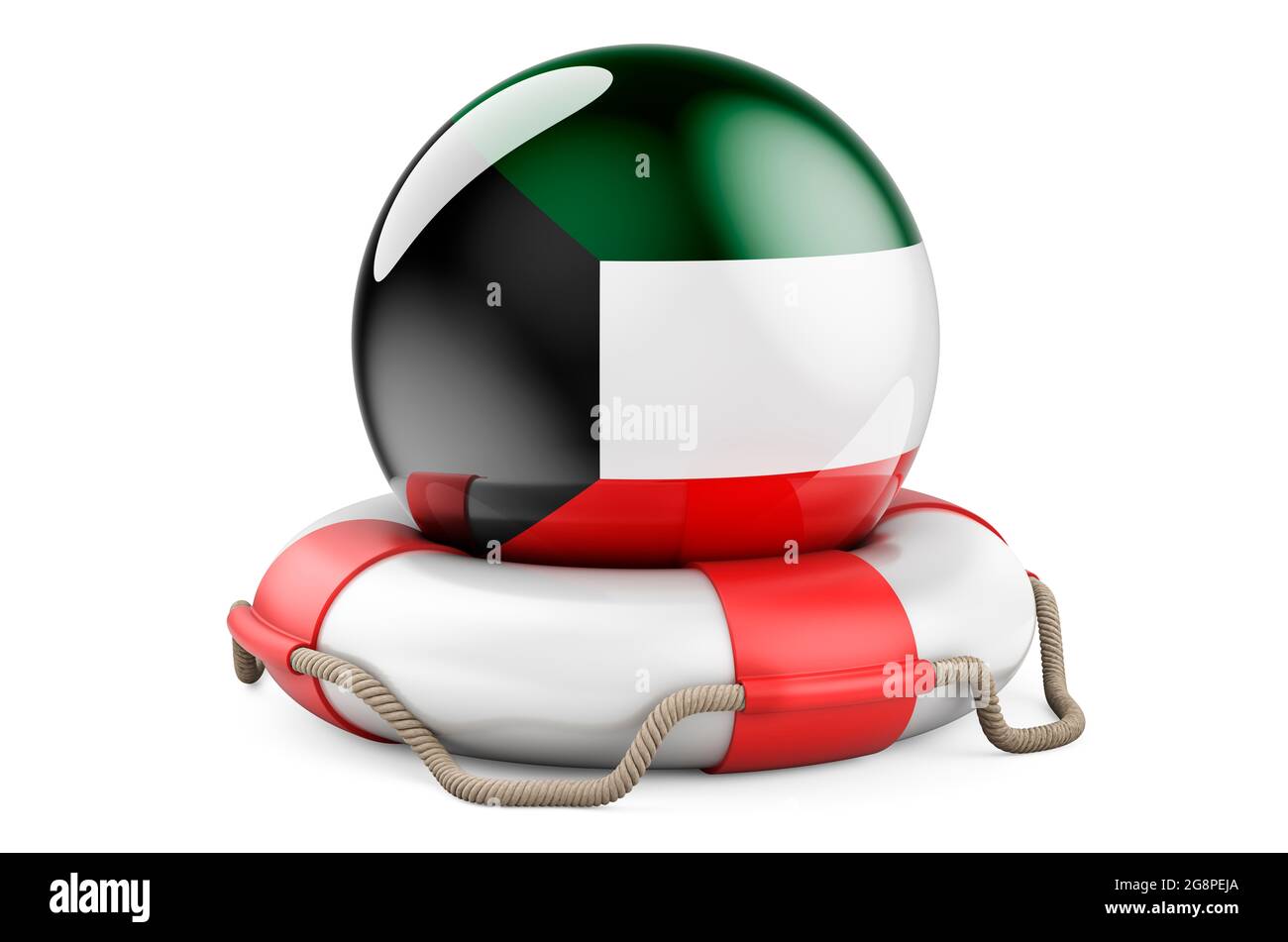 Lifebelt with Kuwaiti flag. Safe, help and protect of Kuwait concept