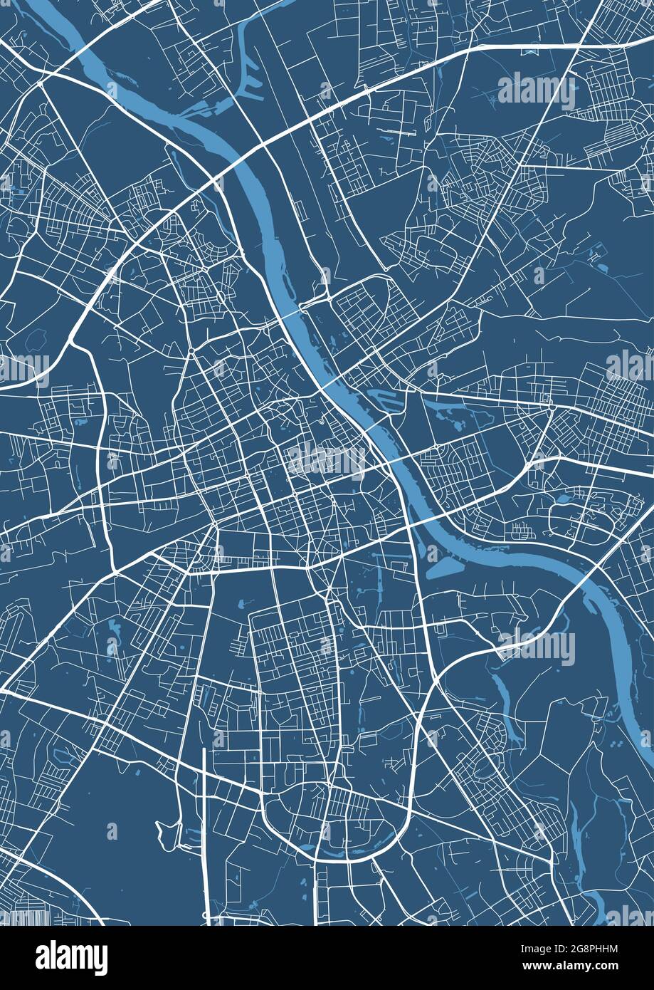 Detailed map poster of Warsaw city administrative area. Cityscape panorama. Decorative graphic
