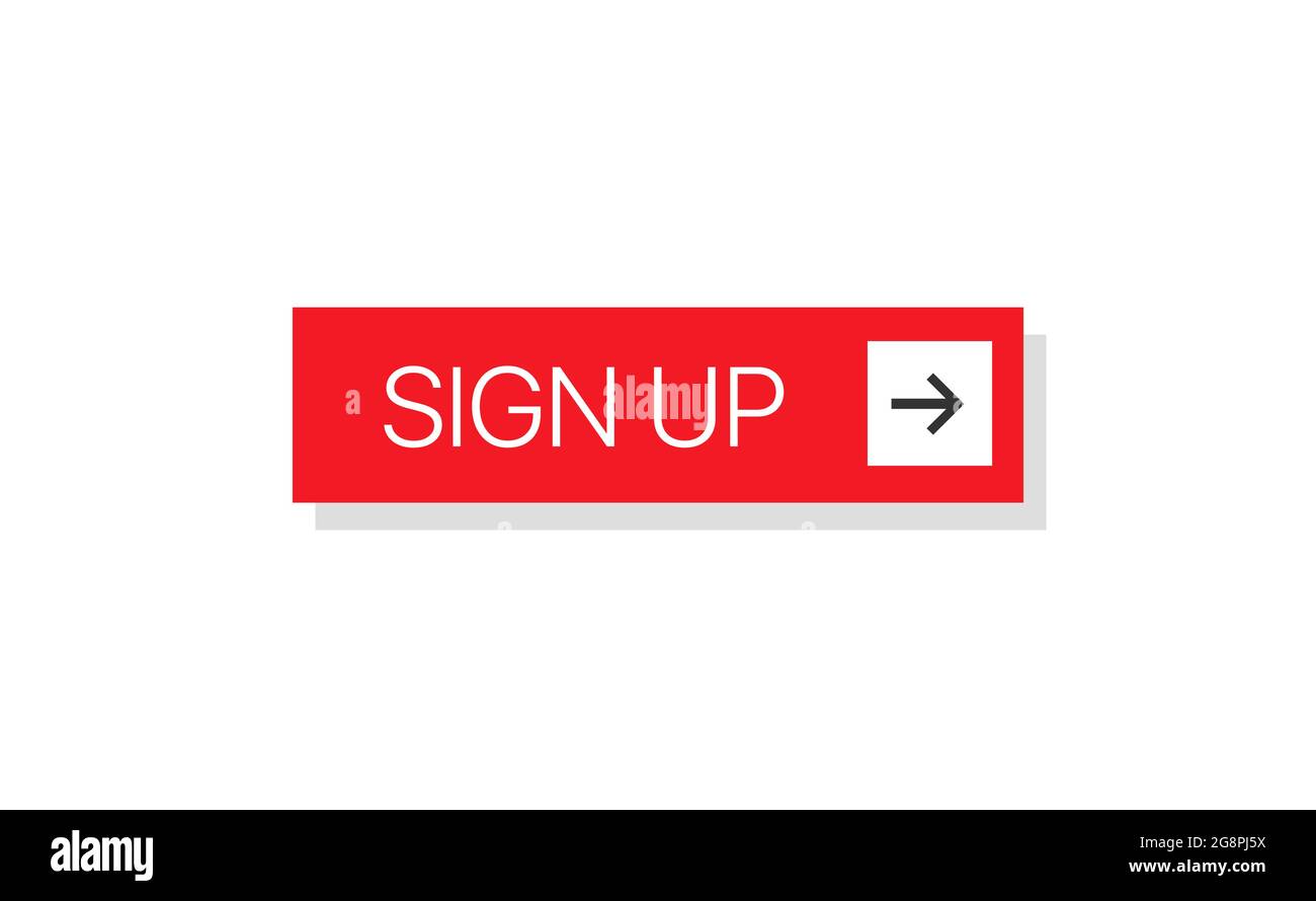 Red square shape sign up button with black arrow pointer for web and ...