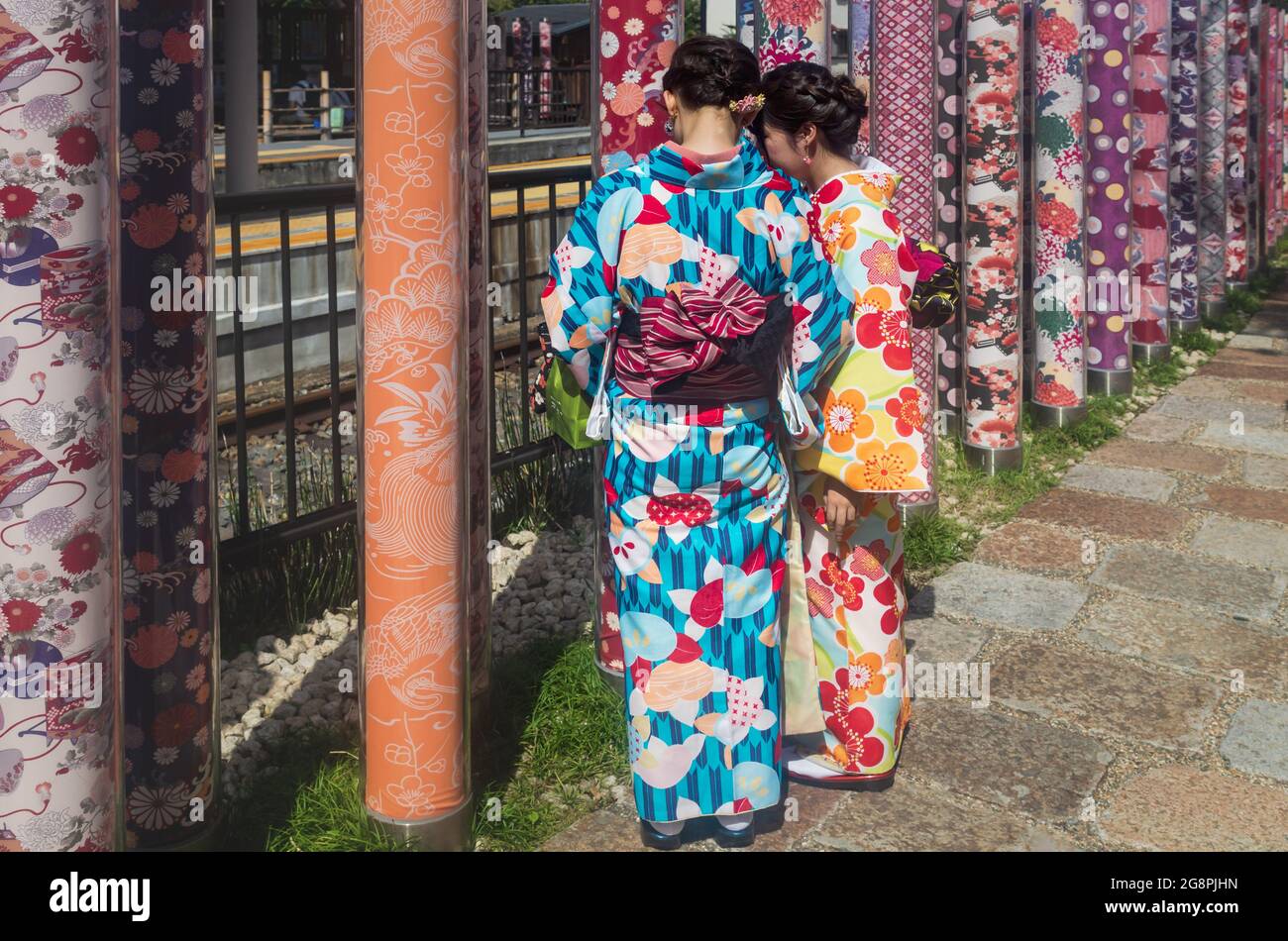 Kyoto, Japan 18 September 2017 Woman in traditional clothing visiting kimono forest with