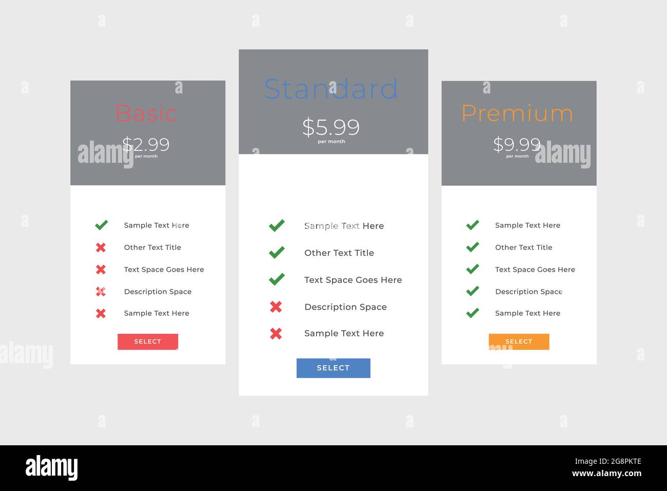 Template Design UX UI price list. Landing page website product package