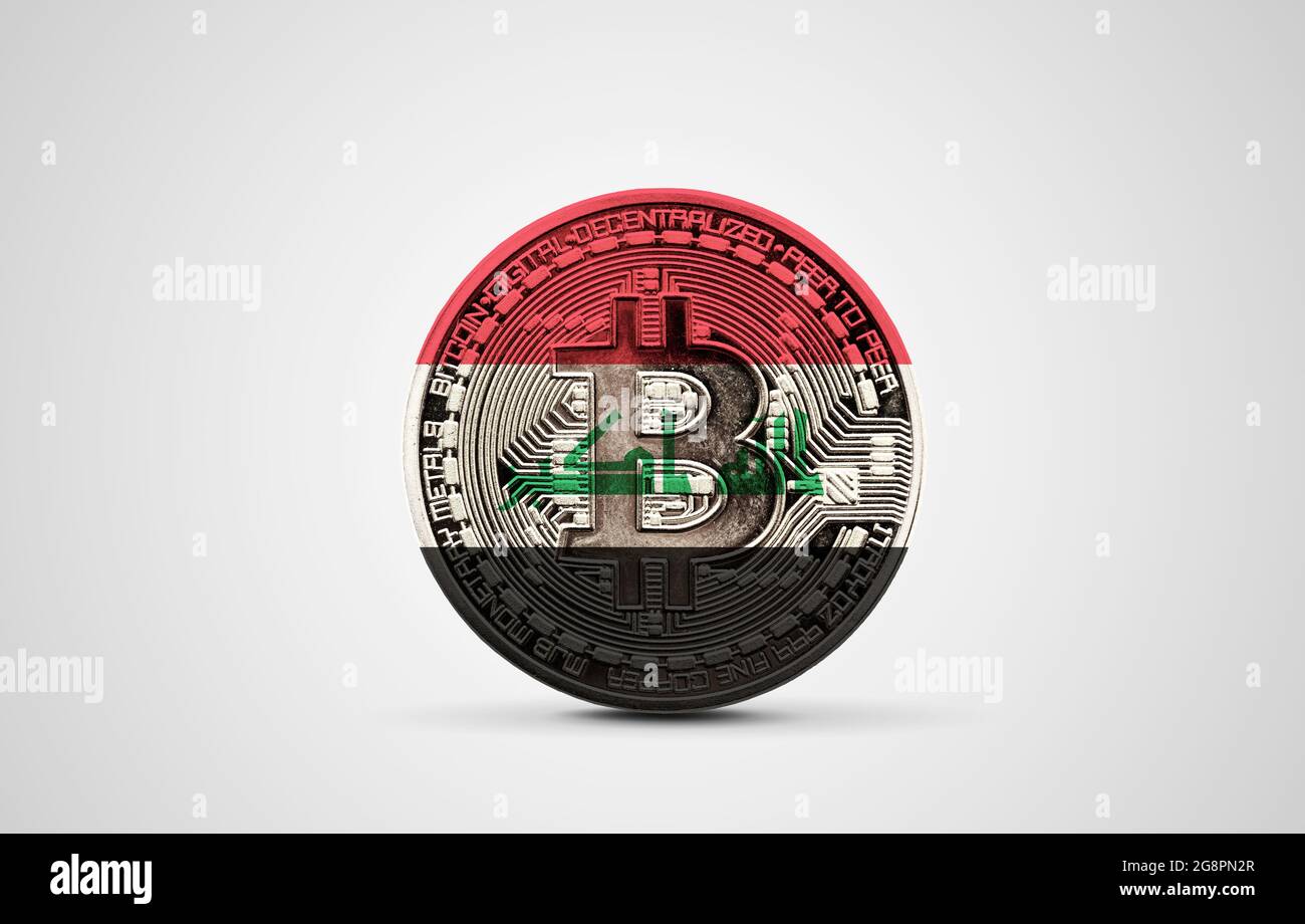 Iraq flag on a bitcoin cryptocurrency coin. 3D Rendering Stock Photo - Alamy