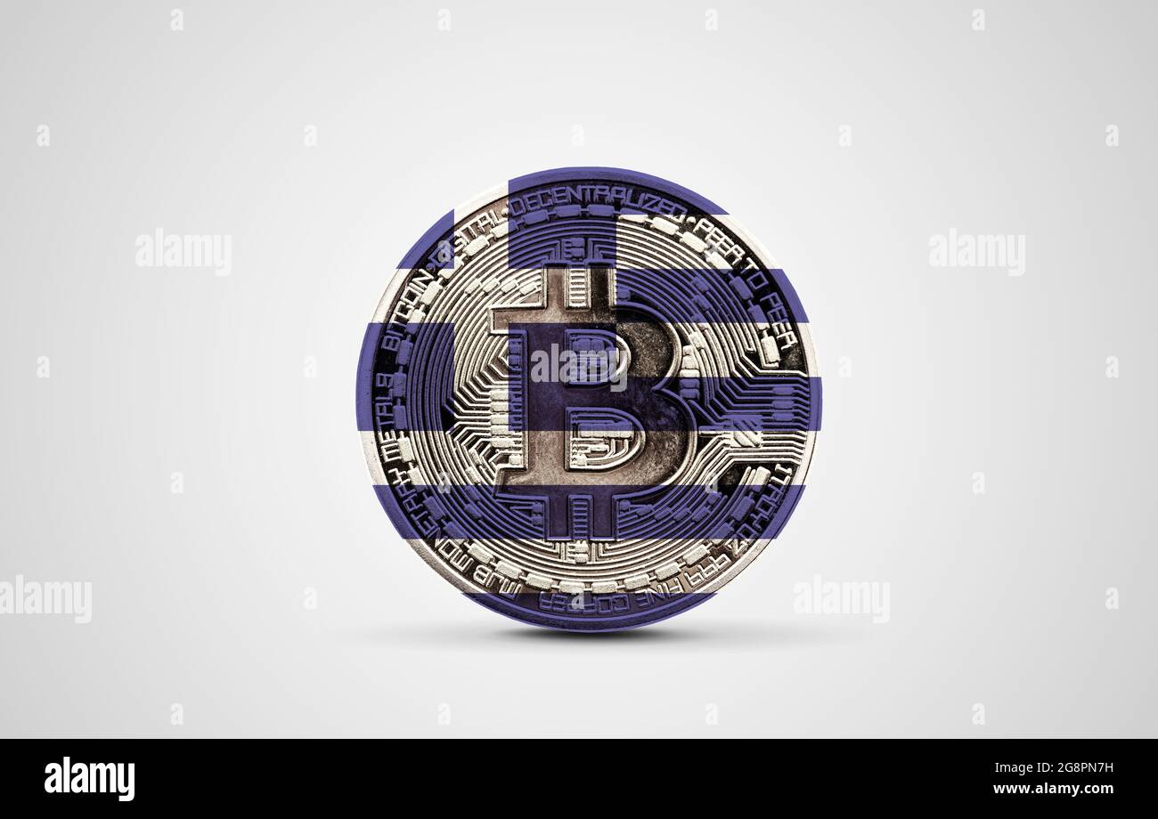 Greece flag on a bitcoin cryptocurrency coin. 3D Rendering Stock Photo -  Alamy