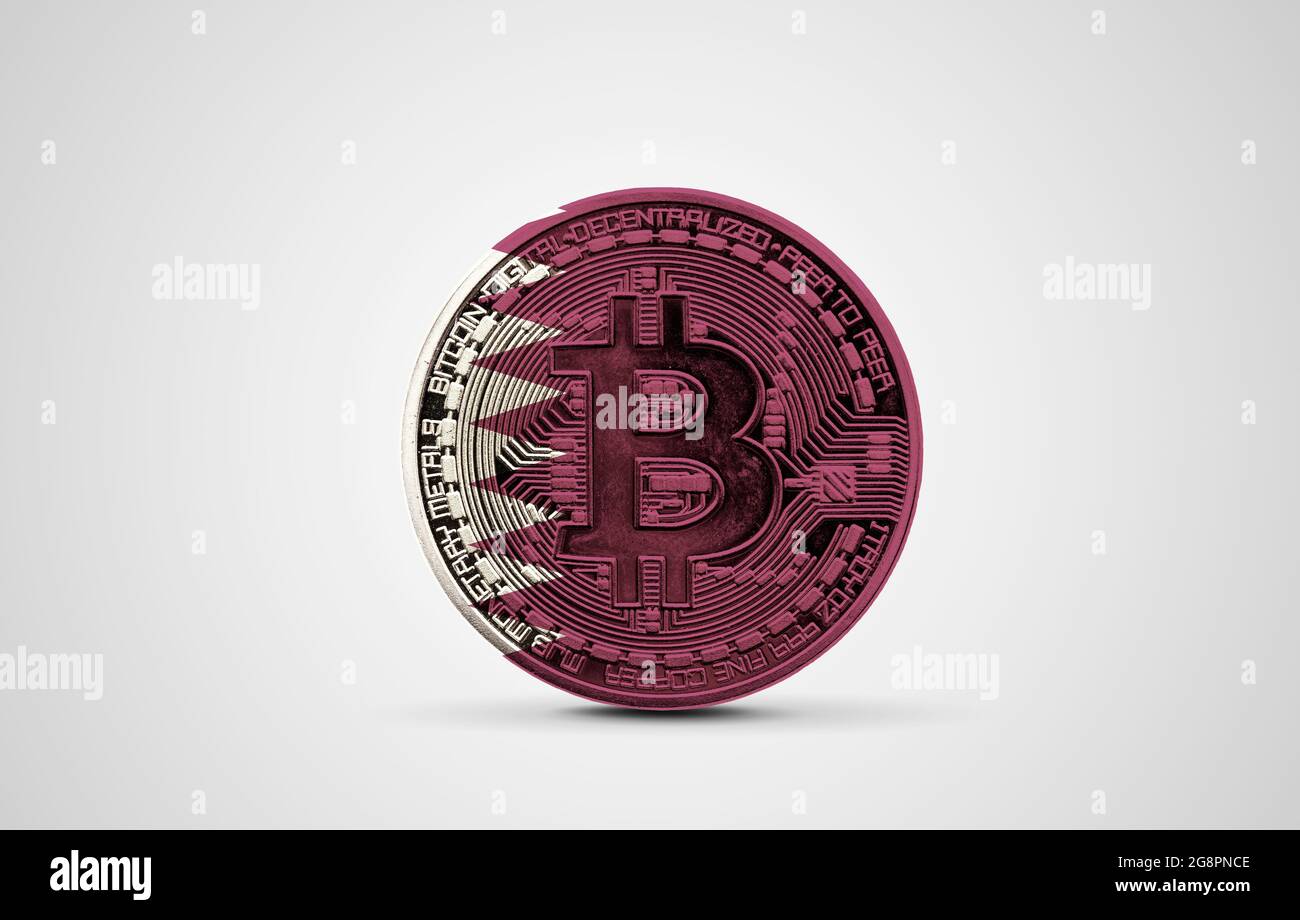 Qatar flag on a bitcoin cryptocurrency coin. 3D Rendering Stock Photo -  Alamy