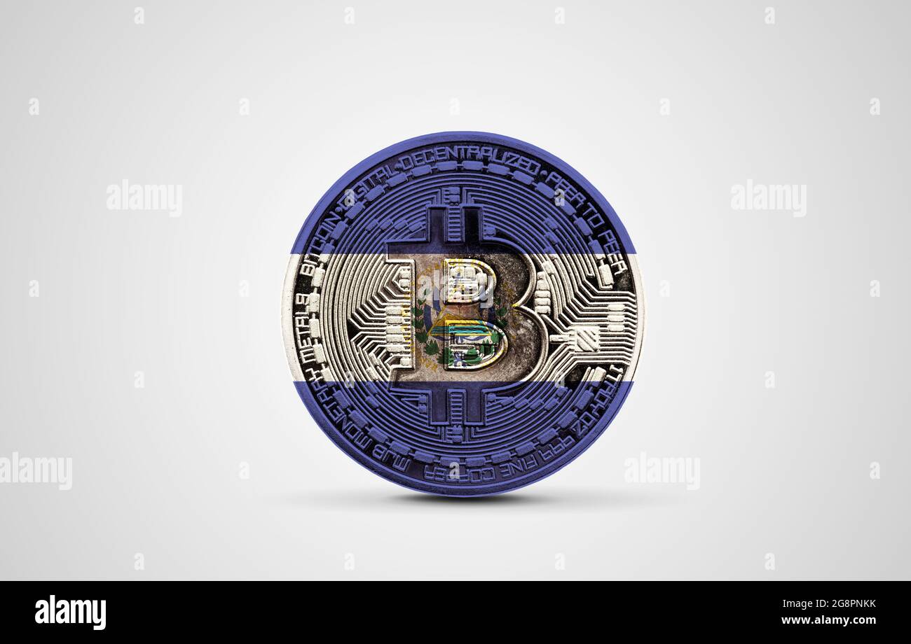 El Salvador flag on a bitcoin cryptocurrency coin. 3D Rendering Stock Photo  - Alamy