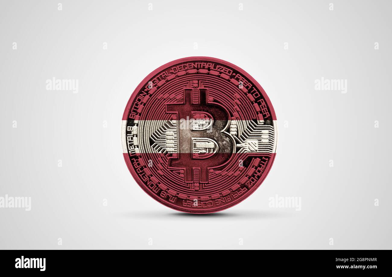 Latvia flag on a bitcoin cryptocurrency coin. 3D Rendering Stock Photo -  Alamy