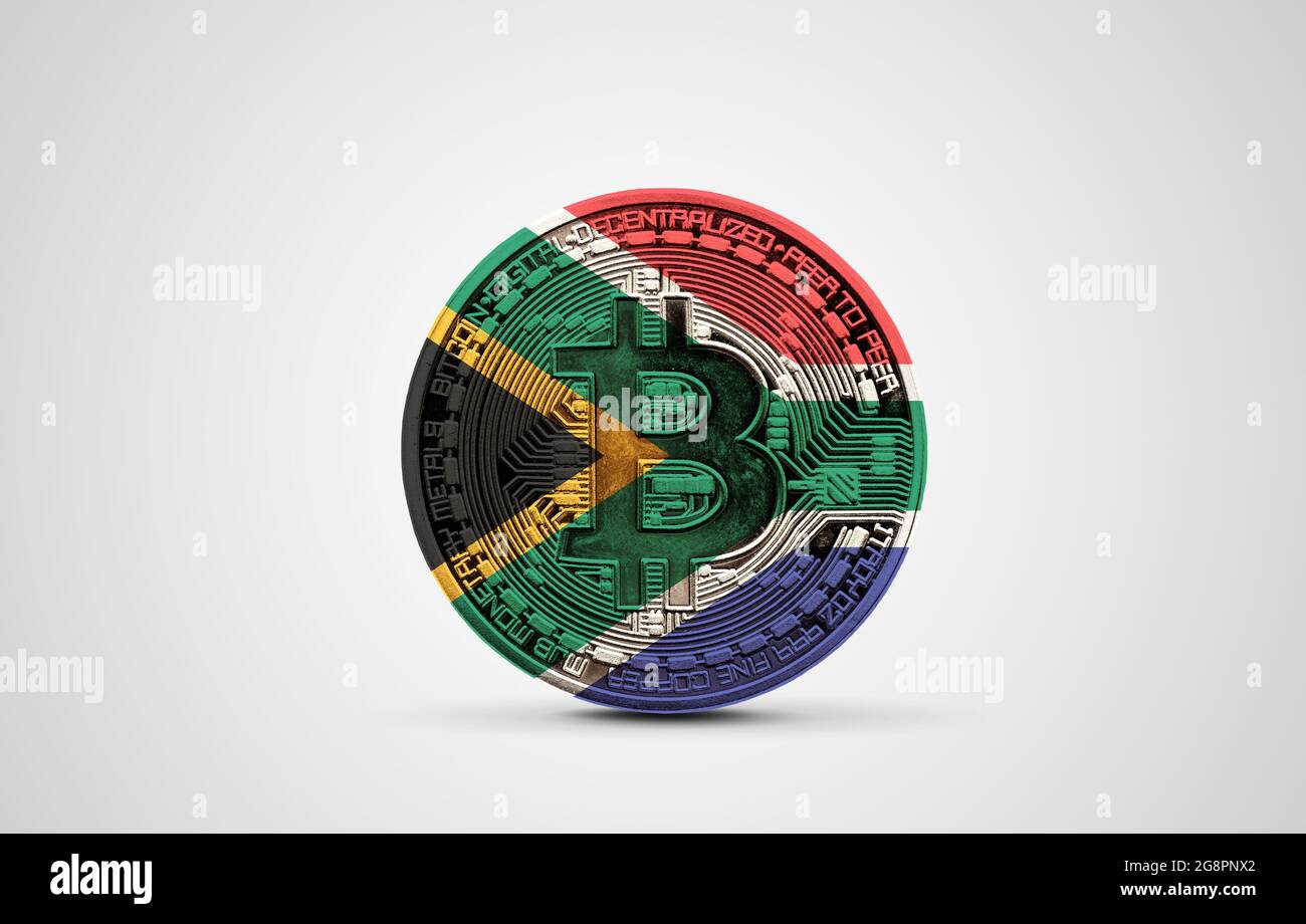 South Africa flag on a bitcoin cryptocurrency coin. 3D Rendering Stock  Photo - Alamy