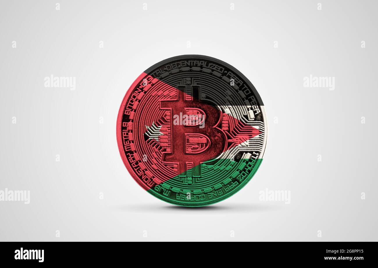 Jordan flag on a bitcoin cryptocurrency coin. 3D Rendering Stock Photo -  Alamy