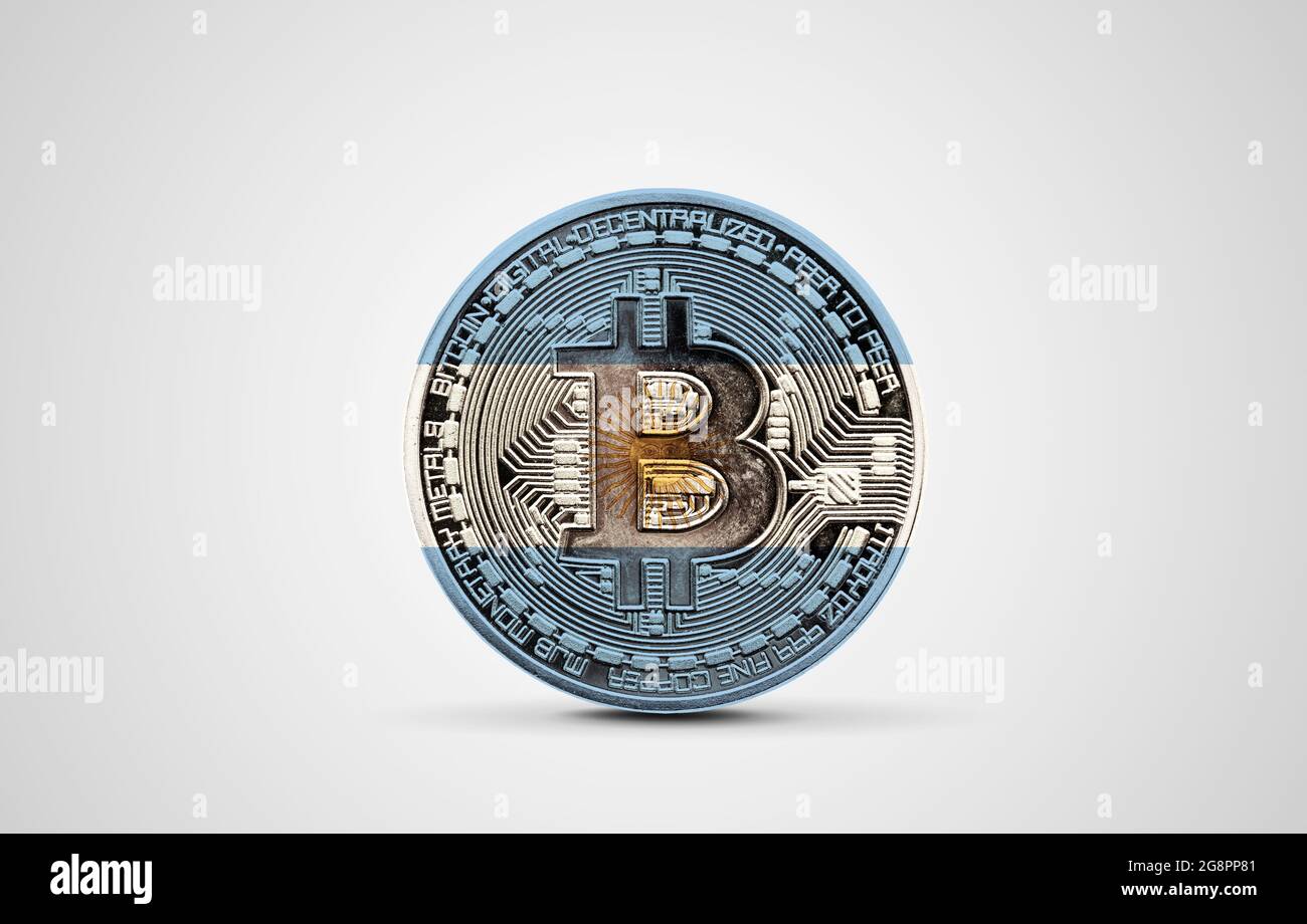 Argentina flag on a bitcoin cryptocurrency coin. 3D Rendering Stock Photo -  Alamy