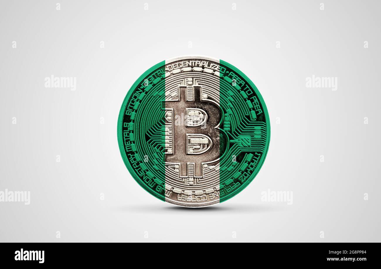 Pakistan flag on a bitcoin cryptocurrency coin. 3D Rendering Stock Photo