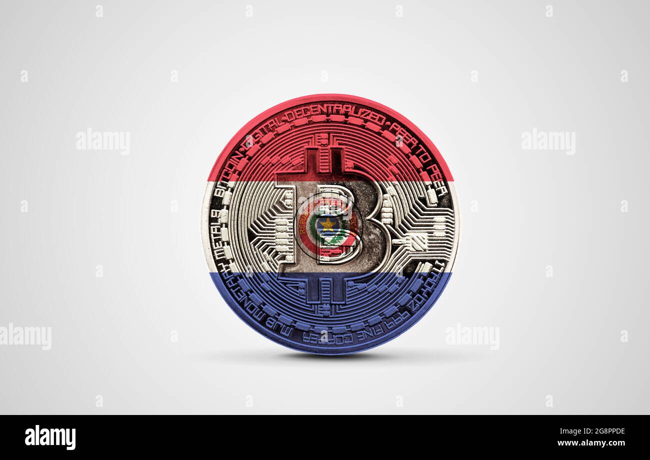 Paraguay flag on a bitcoin cryptocurrency coin. 3D Rendering Stock Photo -  Alamy