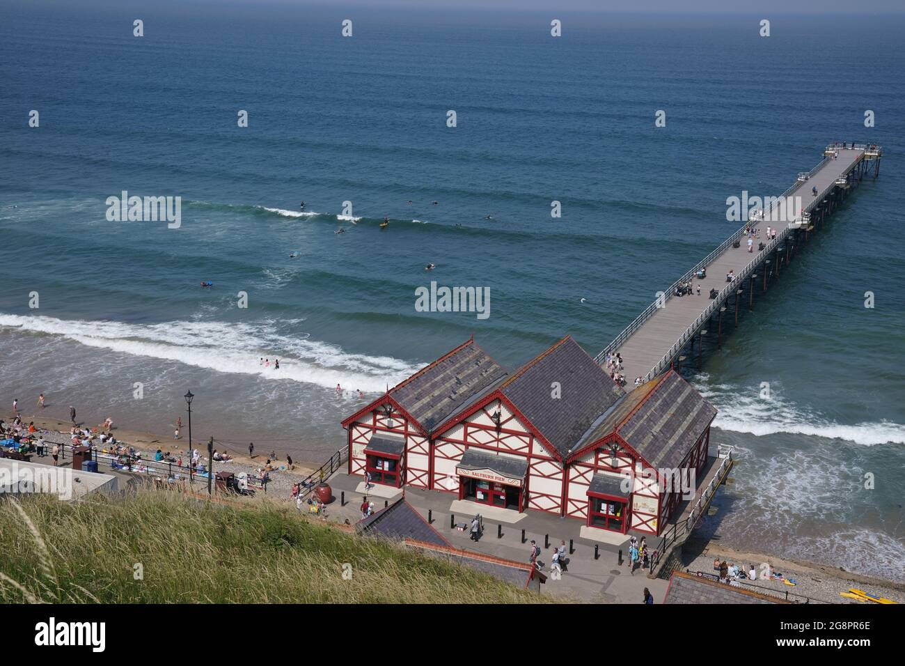 Saltburn-by-the-Sea in North Yorkshire. A heatwave which has baked the UK over the last few days is expected to end with thunderstorms across much of England and Wales this weekend, forecasters have warned. Picture date: Thursday July 22, 2021. Stock Photo