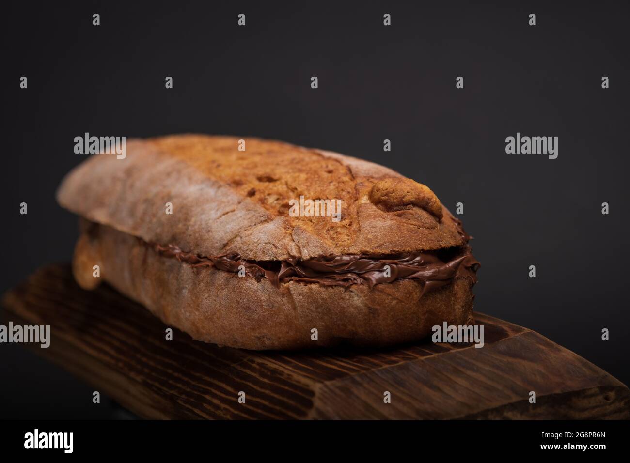 Sweet tasty sandwich with nutella chocolate hazelnut spread Stock Photo