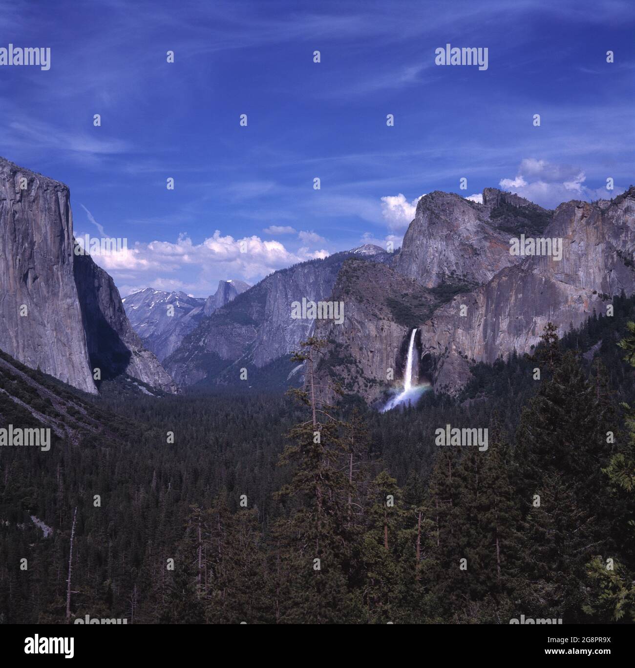 United States. California. Yosemite National Park. View with Bridalveil Fall. Stock Photo