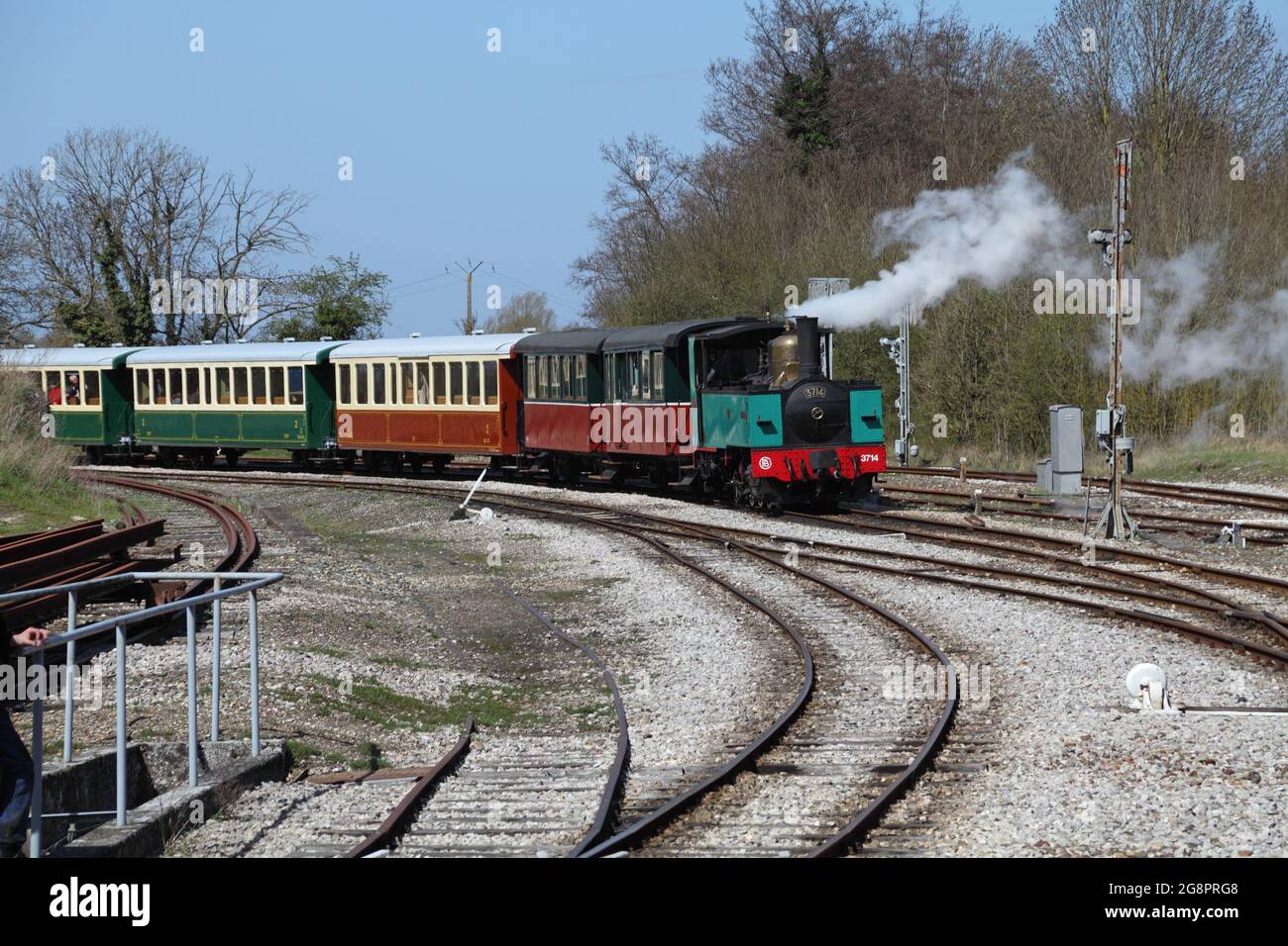 Steam train for tourists approaching Noyelles-sur-Mer, Baie de Somme, Somme, Picardy, France Stock Photo
