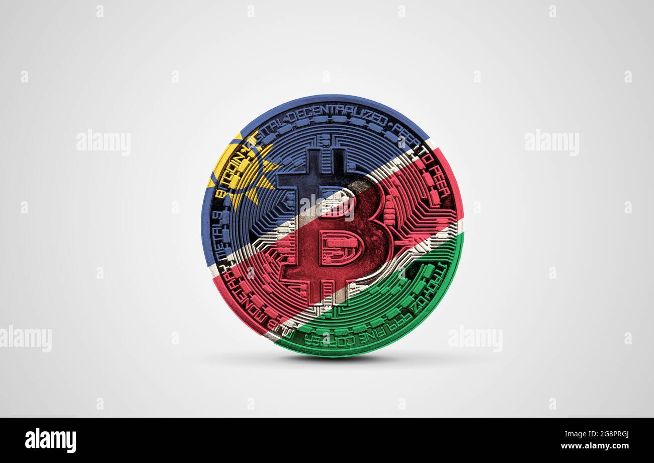 Namibia flag on a bitcoin cryptocurrency coin. 3D Rendering Stock Photo -  Alamy