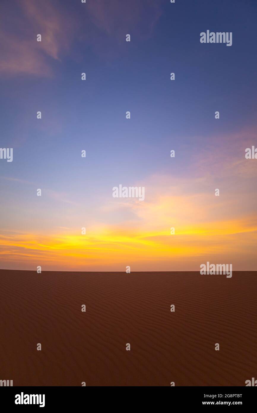 Desert landscape - sand dunes - Beautiful sunset background Stock Photo