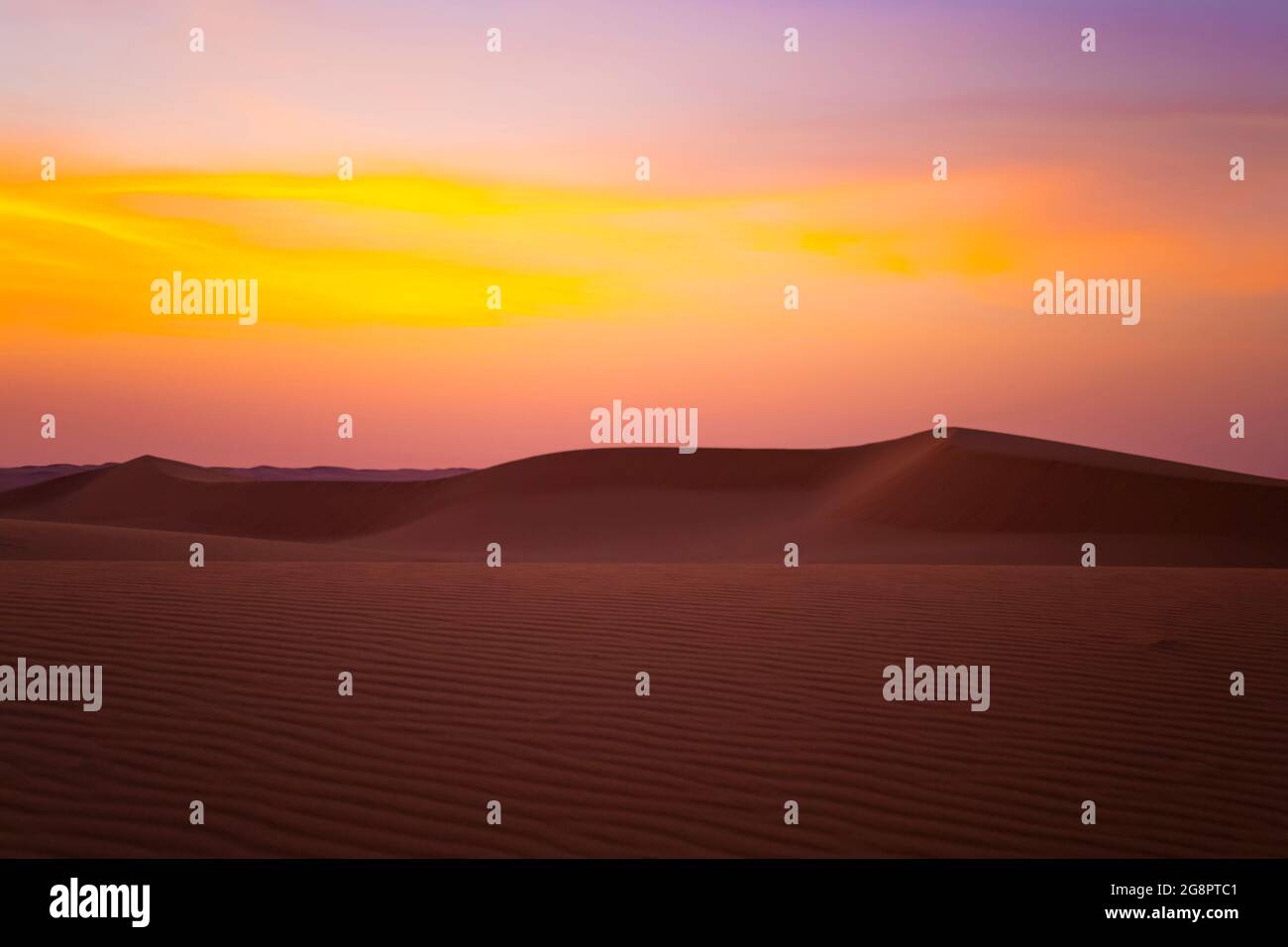 Desert landscape - sand dunes - Beautiful sunset background Stock Photo