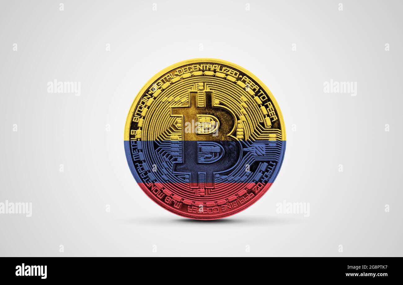 Colombia flag on a bitcoin cryptocurrency coin. 3D Rendering Stock Photo -  Alamy