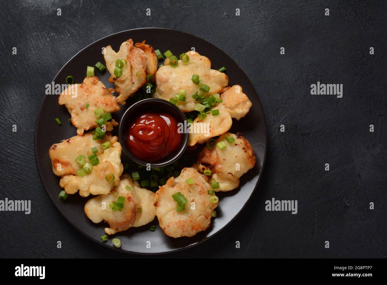 Golden crispy fried chicken fillet. Fried chicken pieces lightly battered, deep fried food Stock