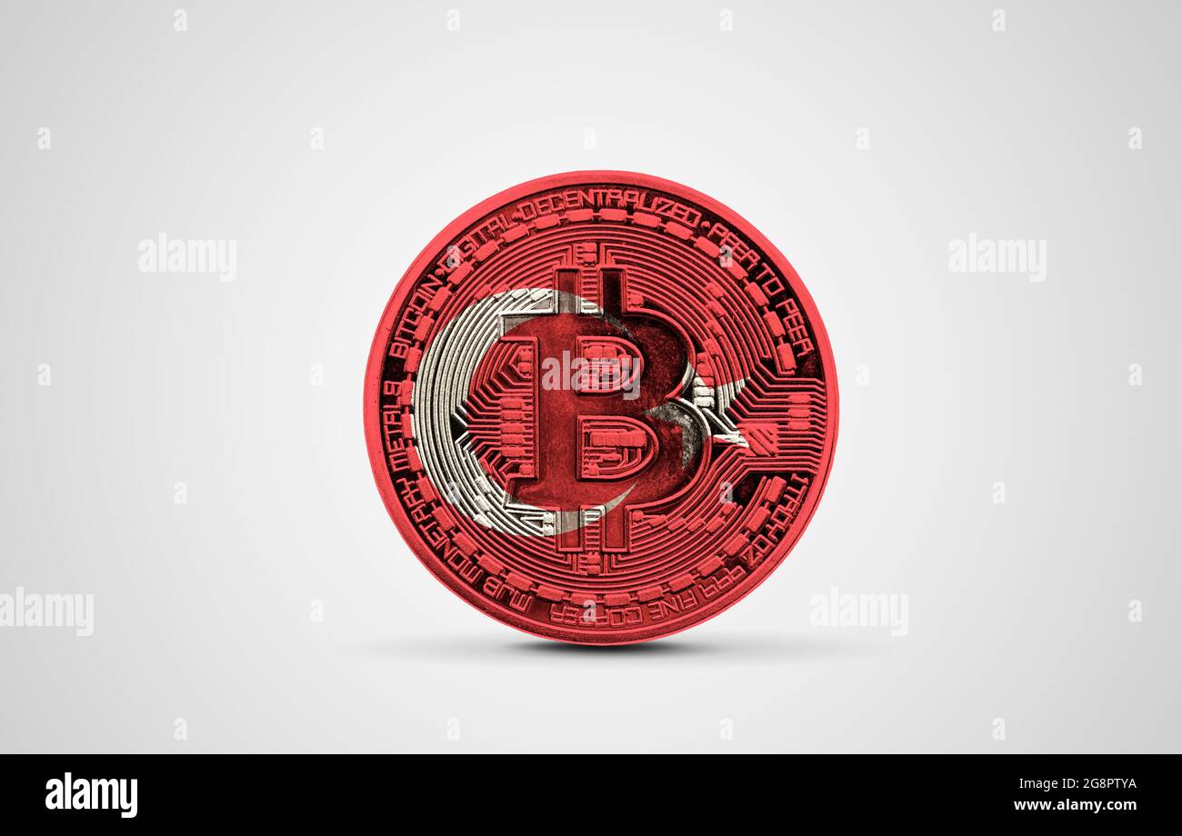 Turkey flag on a bitcoin cryptocurrency coin. 3D Rendering Stock Photo -  Alamy