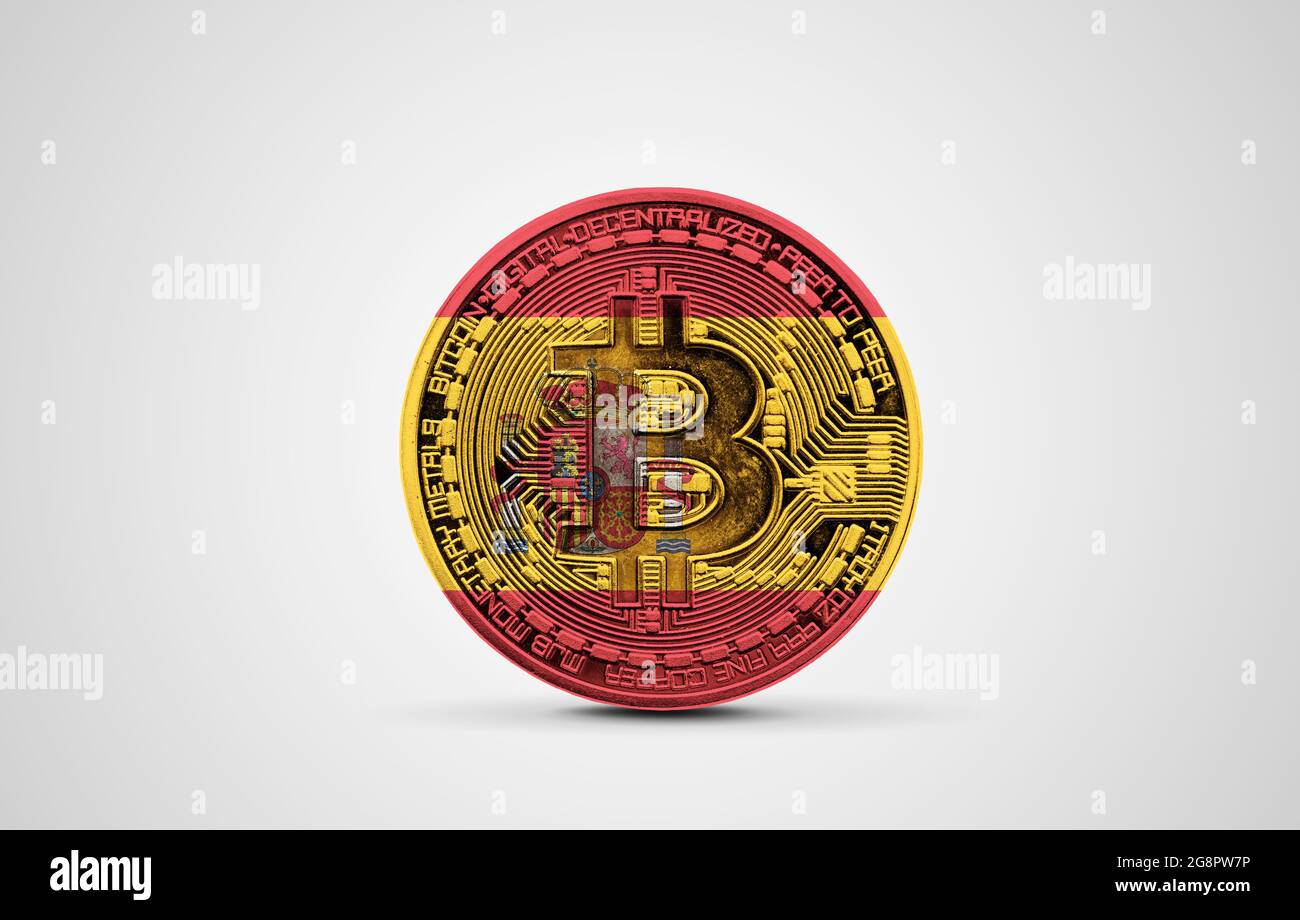 Spain flag on a bitcoin cryptocurrency coin. 3D Rendering Stock Photo -  Alamy