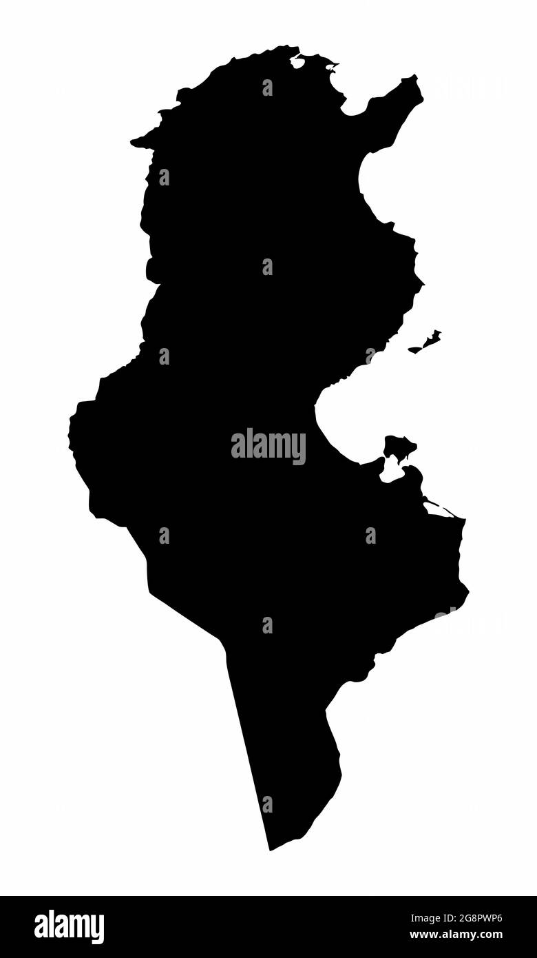 Tunisia dark silhouette map isolated on white background Stock Vector