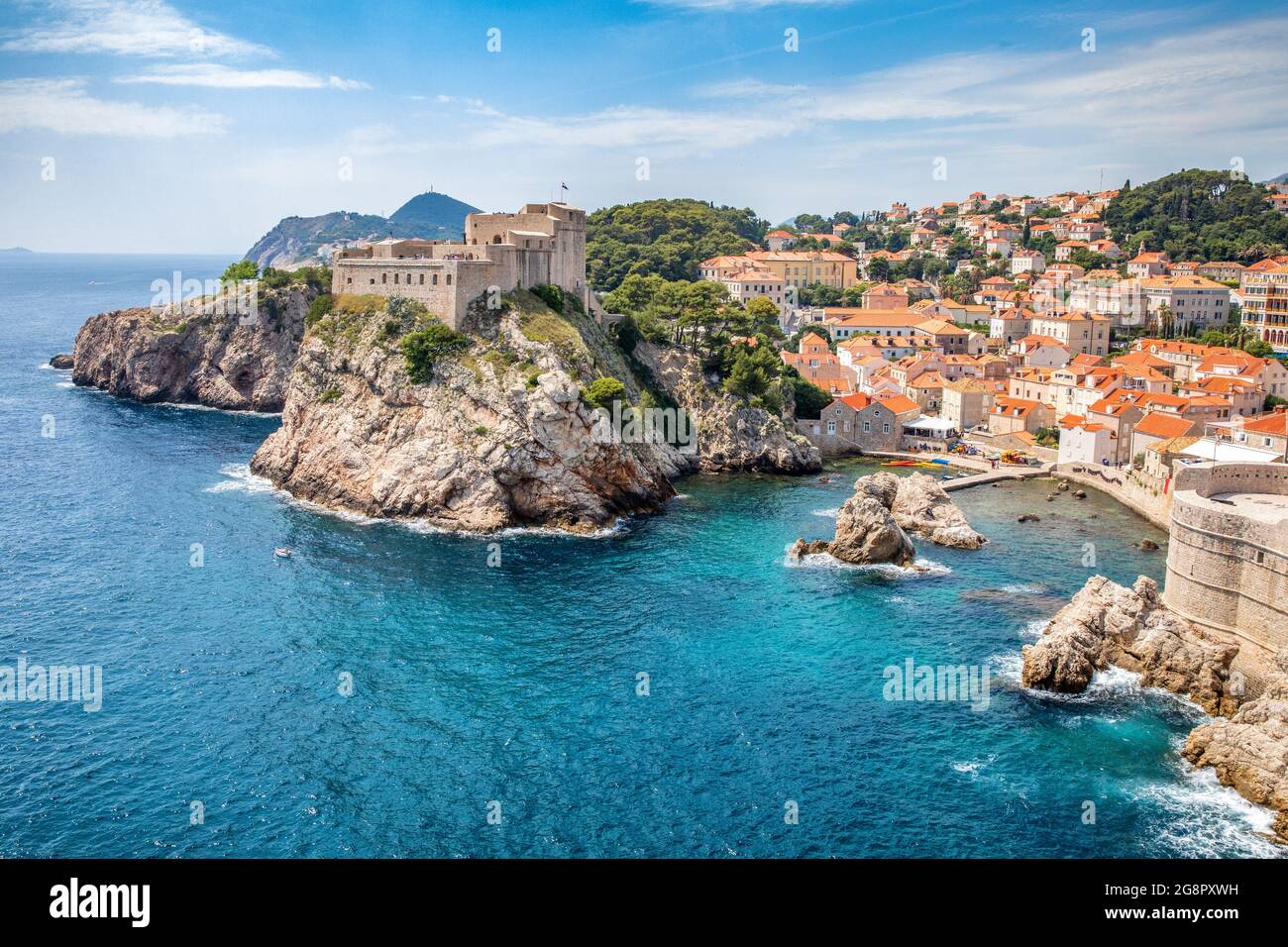 Lovrijenac or St Lawrence Fortress guarding the sheltered cove and northern seaward approach to Dubrovnik old town on the Dalmatian Coast Croatia Stock Photo