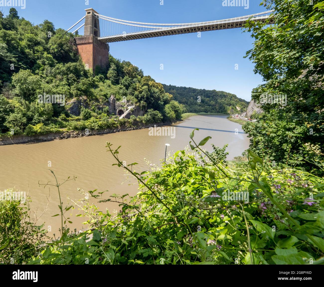 Clifton Suspension bridge and the River Avon from the Zig Zag path - Bristol UK Stock Photo