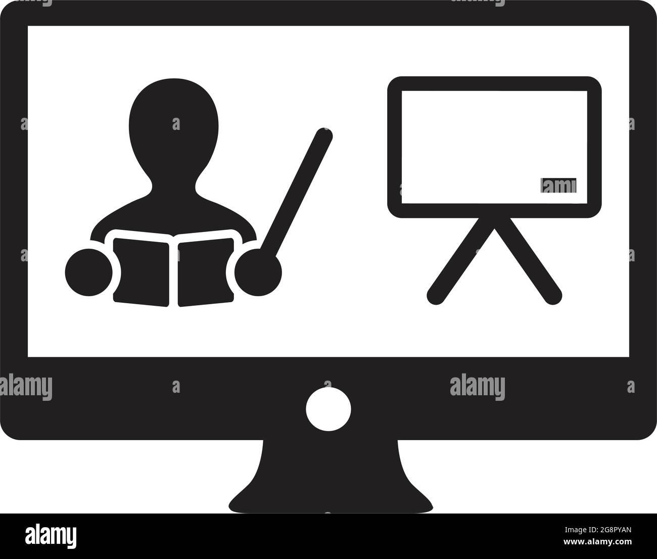 Online learning icon vector teacher symbol with computer monitor and ...