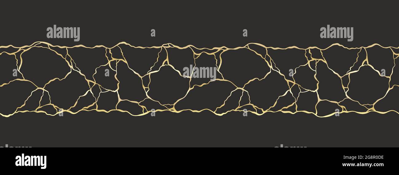 Abstract hand drawn seamless pattern, kintsugi background with gold ...