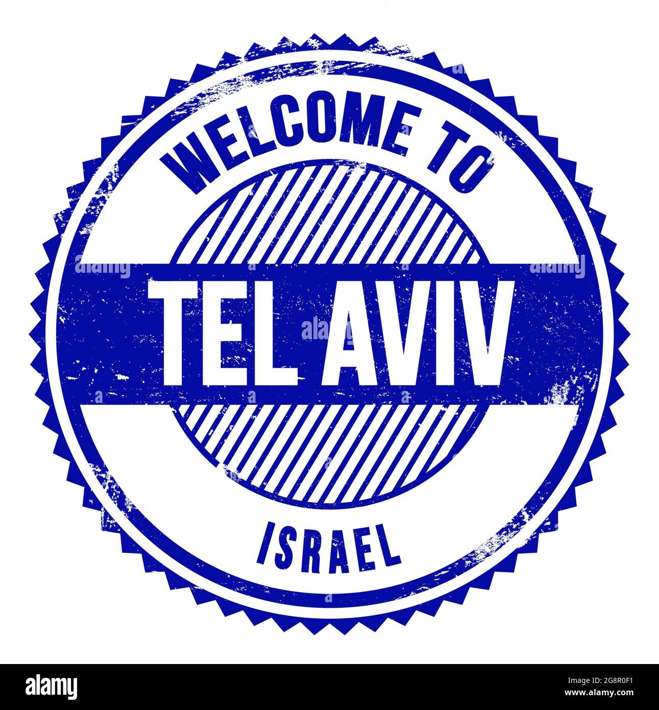 WELCOME TO TEL AVIV - ISRAEL, words written on blue zig zag stamp Stock ...
