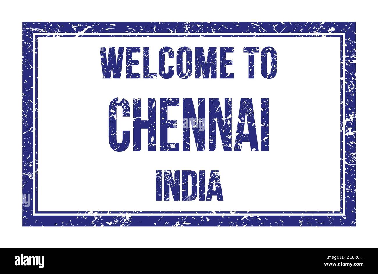 TO CHENNAI INDIA, words written on blue rectangle post stamp Stock Photo Alamy