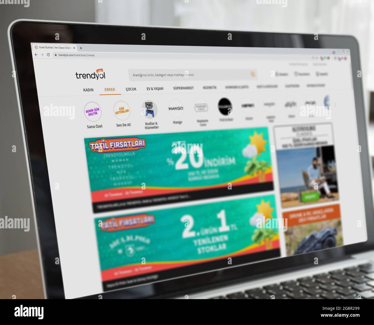 Illustrative Editorial of Turkish Trendyol website homepage. Trendyol logo visible on laptop screen. Stock Photo