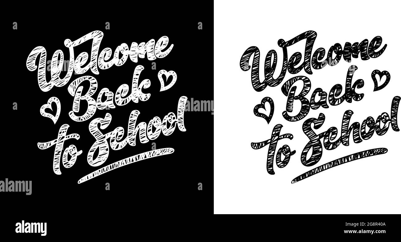 Welcome back to school lettering in chalk and charcoal on a transparent and dark background. Vector Stock Vector