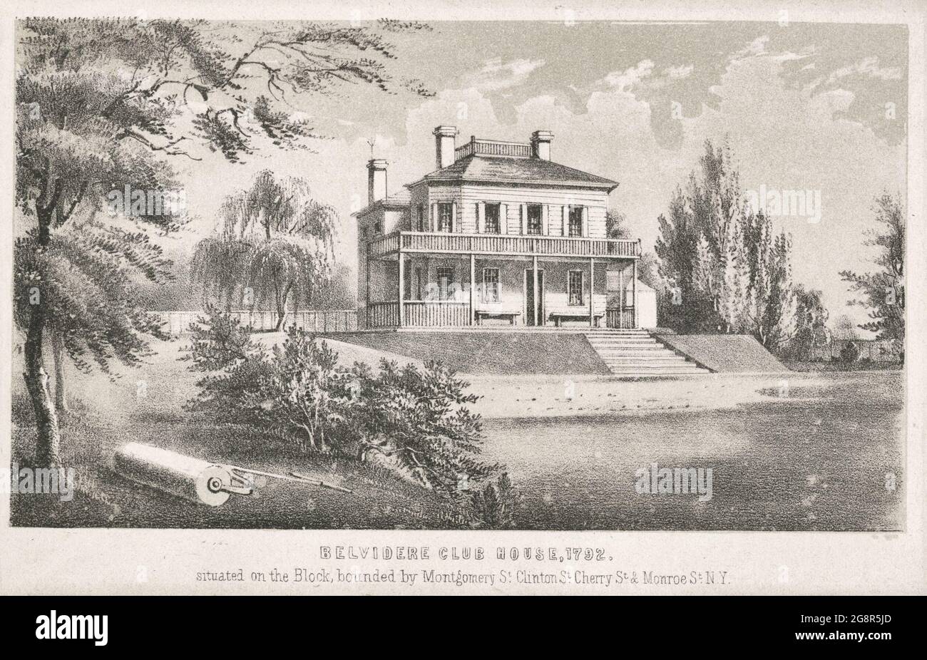 Belvidere Club House, 1792, situated on the block bounded by Montgomery St. Clinton St., Cherry St. & Monroe St. Stock Photo