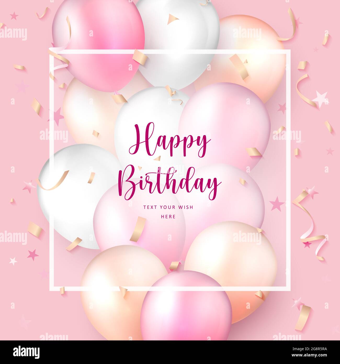 Elegant rose pink pastel color ballon and party popper ribbon Happy Birthday  celebration card banner template background Stock Vector Image & Art - Alamy