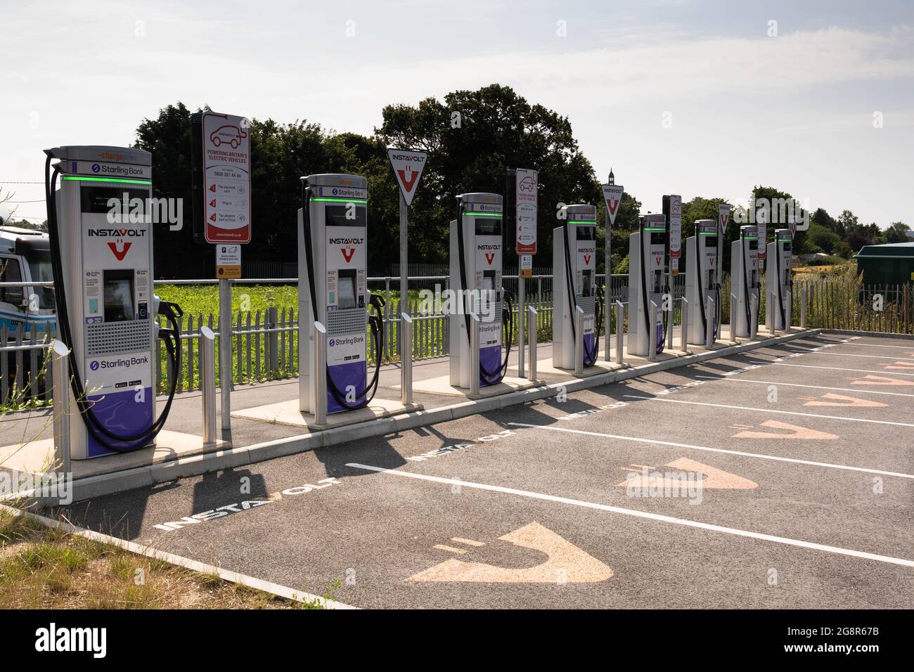 Instavolt electric  charging points at various charging stations in Norfolk UK Stock Photo