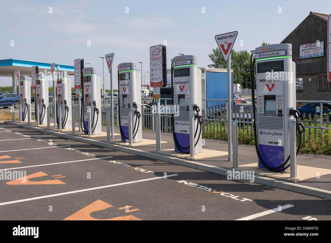 Instavolt electric  charging points at various charging stations in Norfolk UK Stock Photo