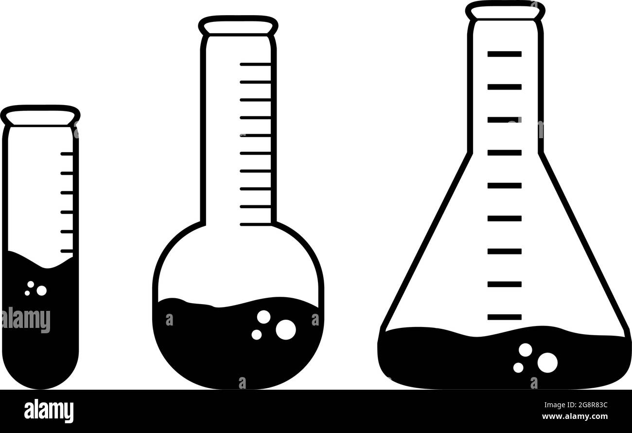 Silhouettes flasks for science experiment. Laboratory tubes