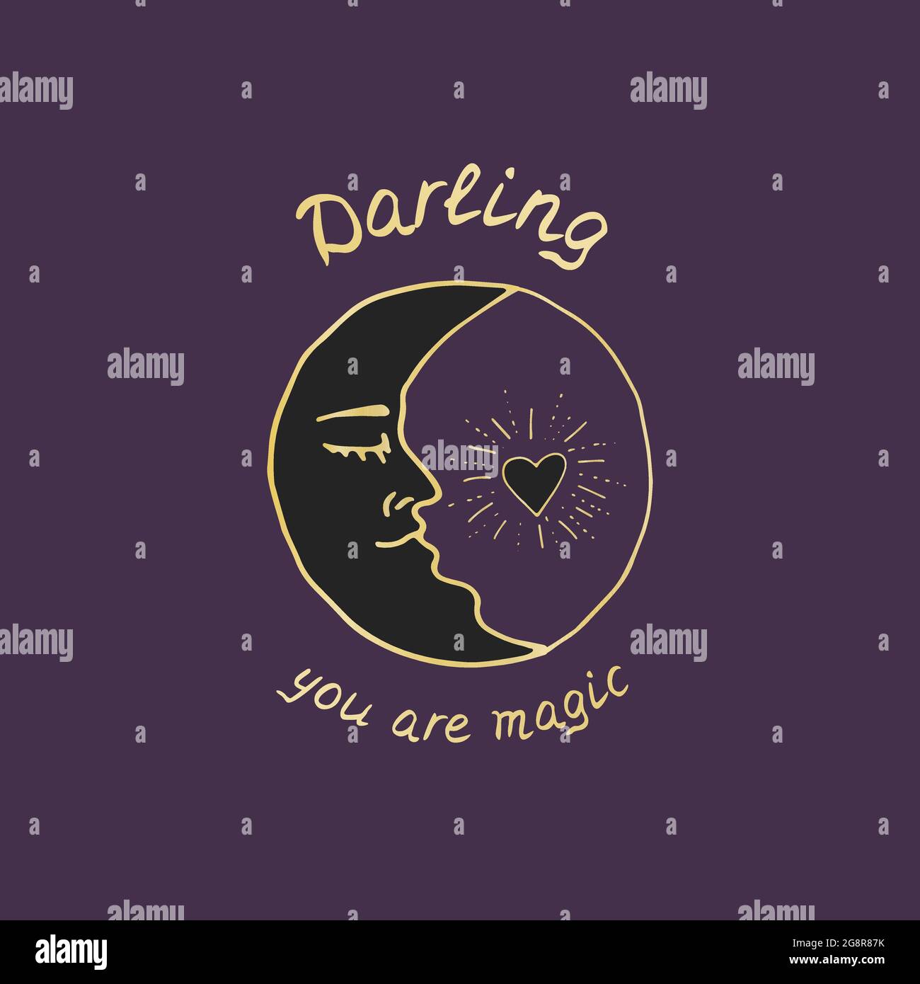 Vintage Mystic Golden Crescent Illustration with Lettering Stock Vector ...