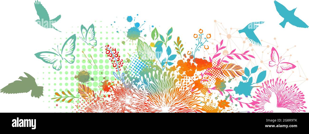 Multicolored floral abstraction background with blots. Vector illustration Stock Vector