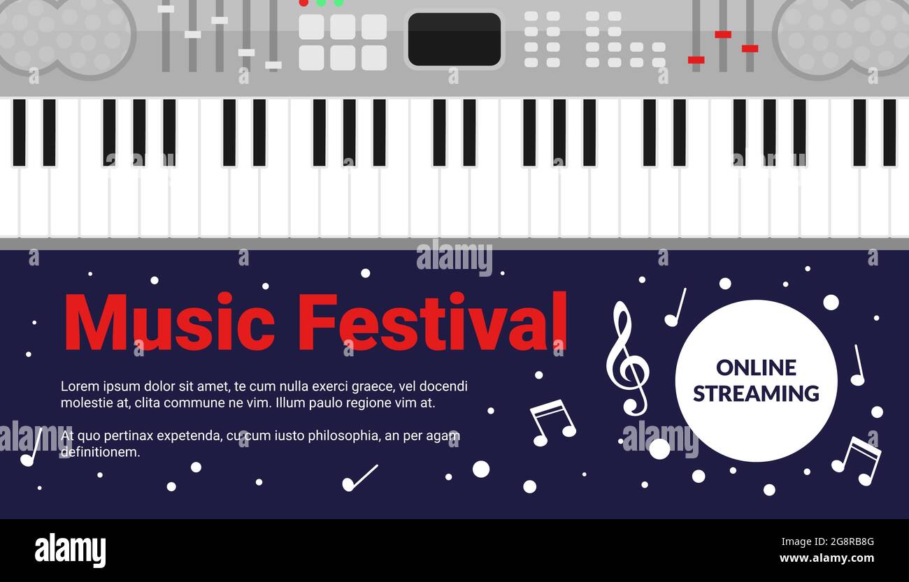 Cartoon acoustic violin musical instrument and notes on blue background