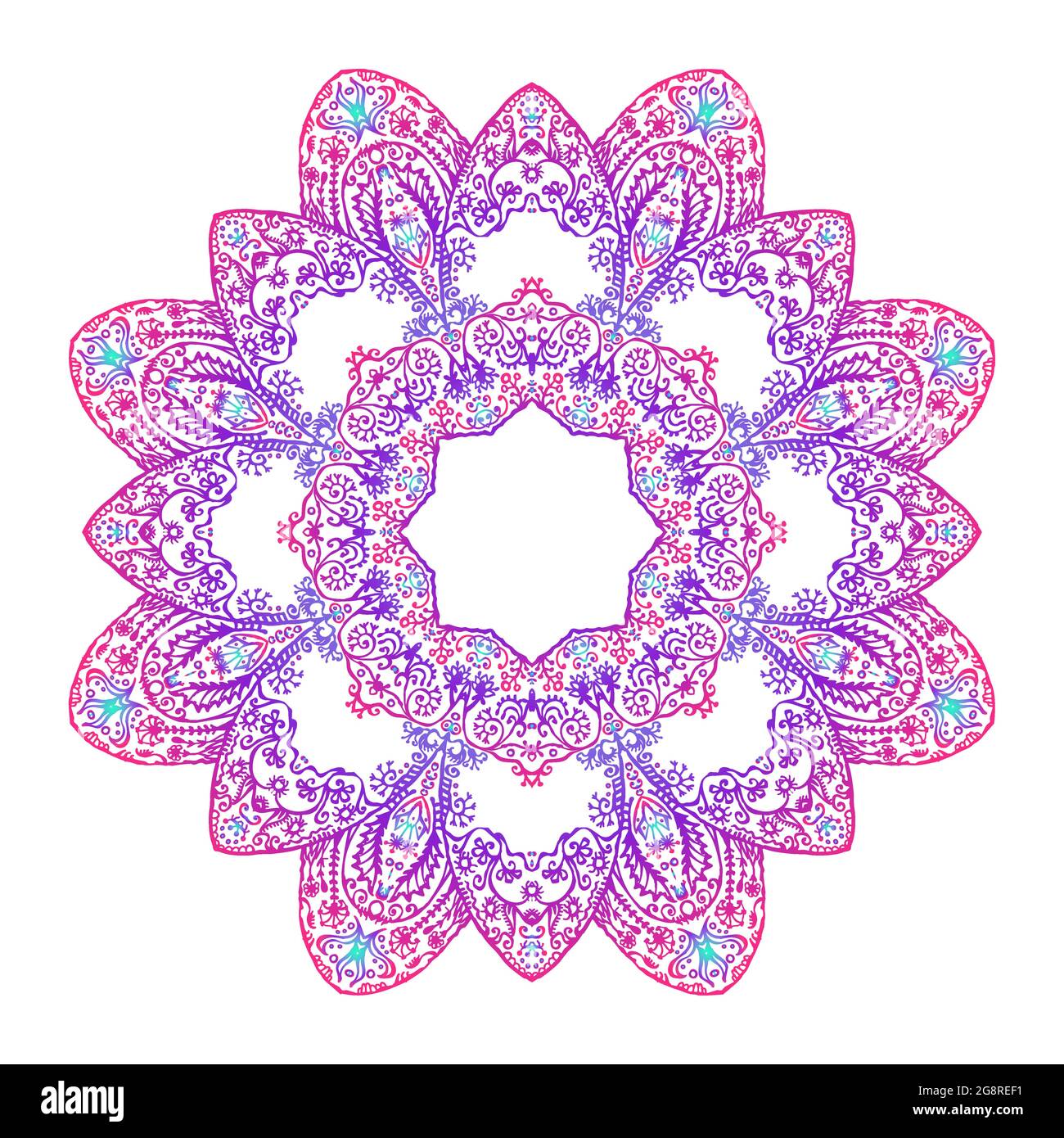 Colorful lacy zen doodle mandala on white Stock Vector