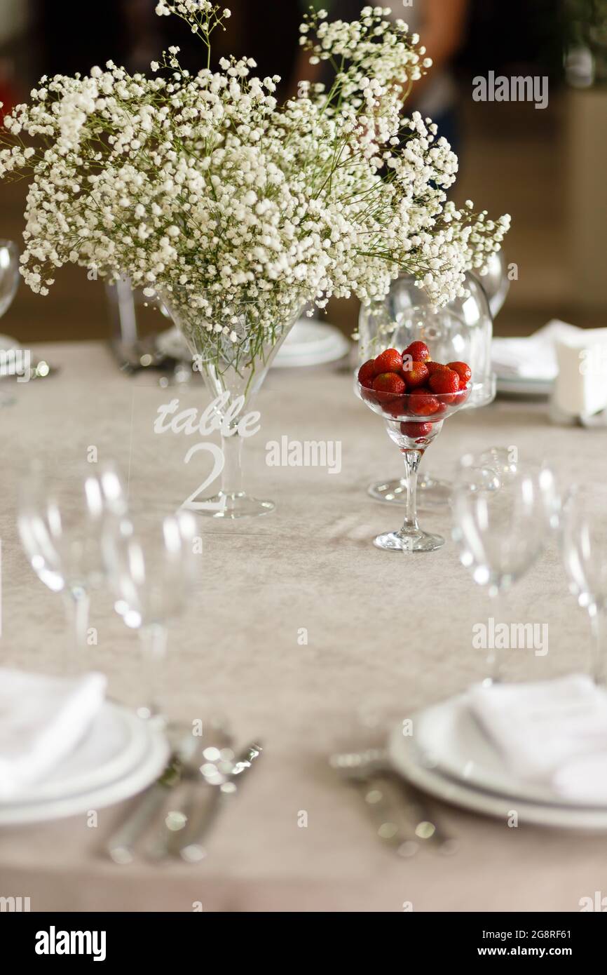 stylish festive wedding table set Stock Photo