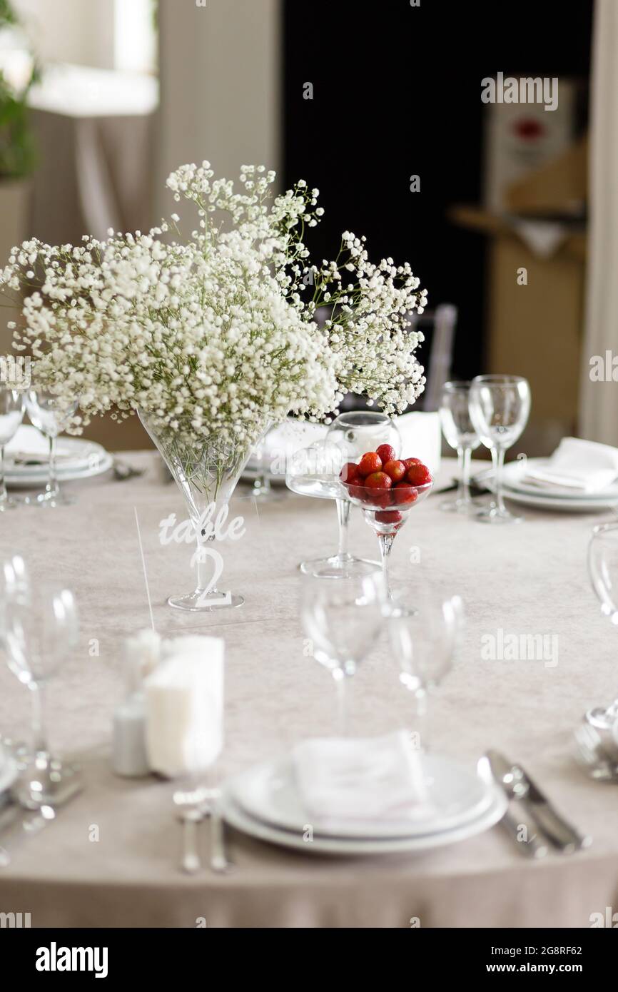 stylish festive wedding table set Stock Photo