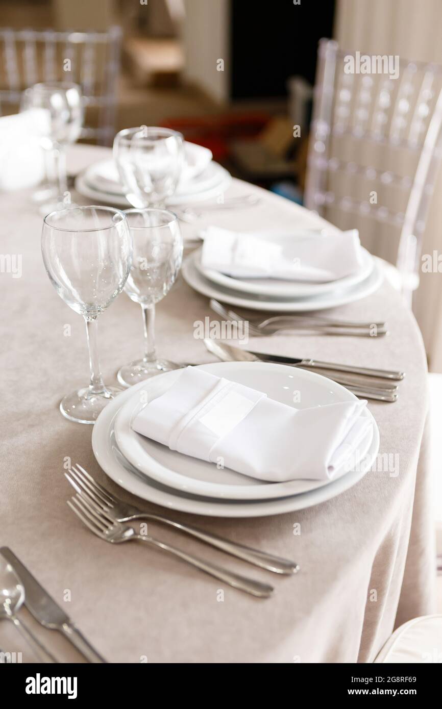 stylish festive wedding table set Stock Photo