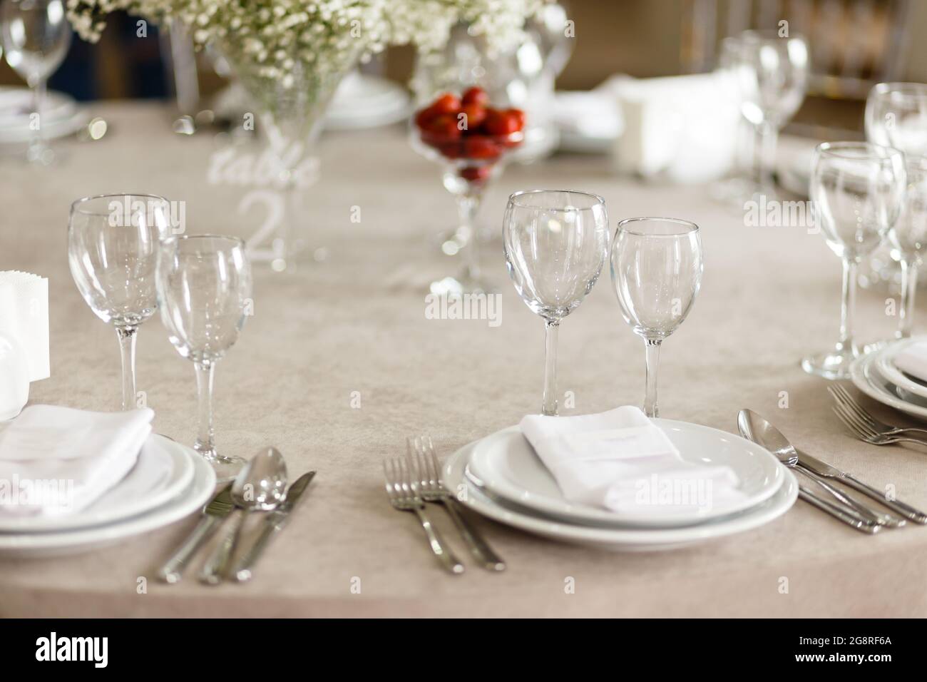 stylish festive wedding table set Stock Photo