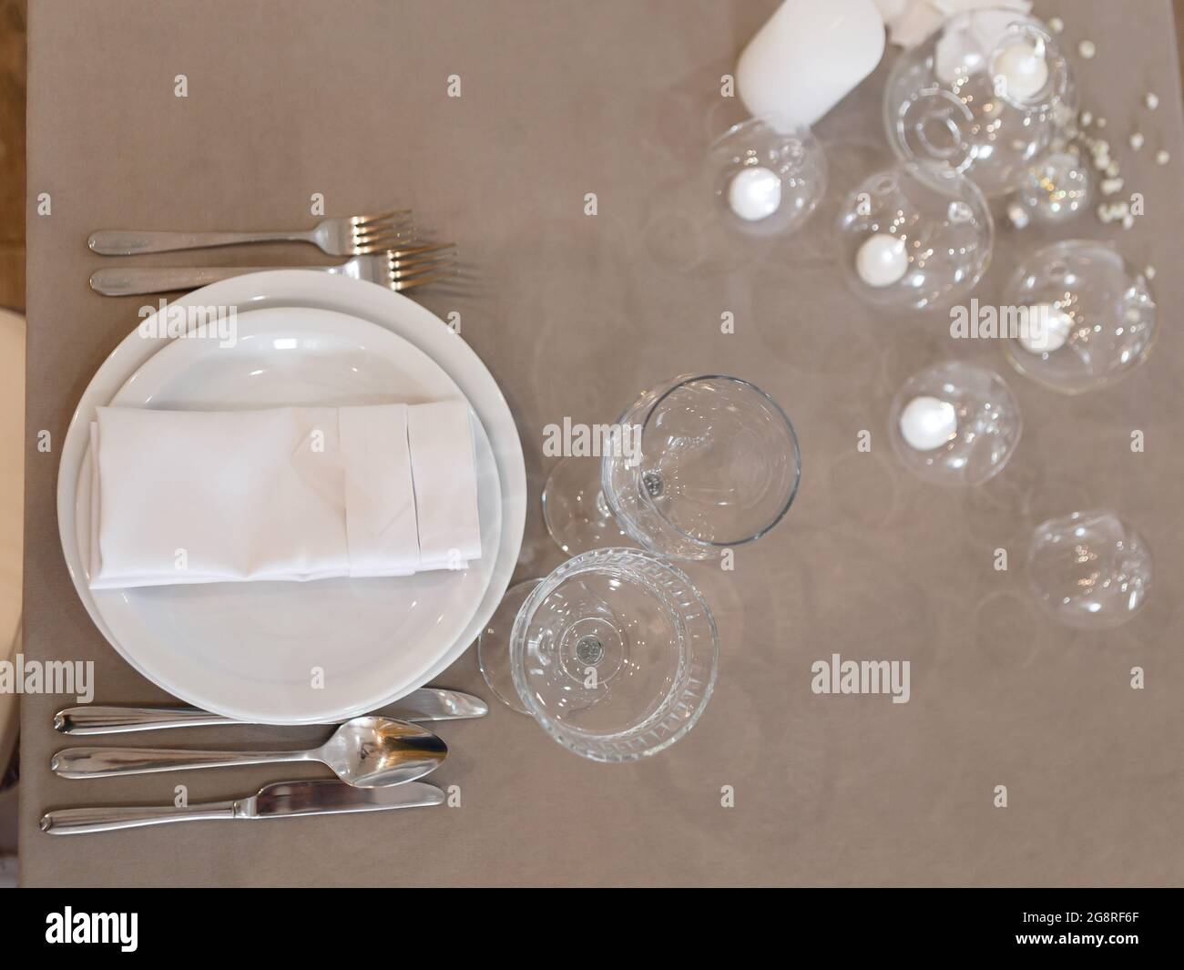 stylish festive wedding table set Stock Photo